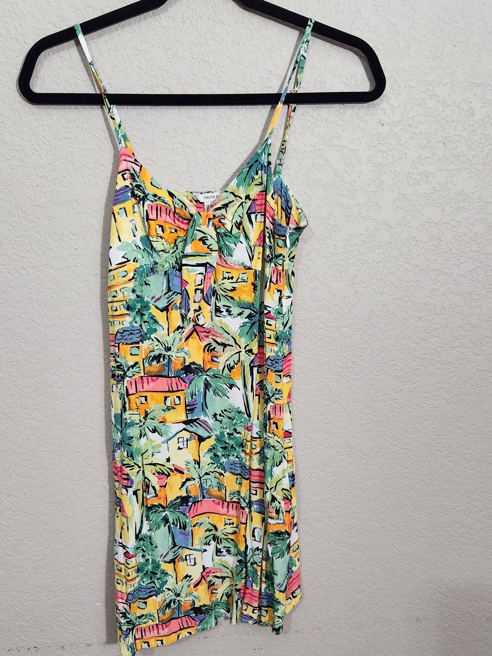 Forever 21 Tropical Print Slip Dress in Yellow, Green, Pink
